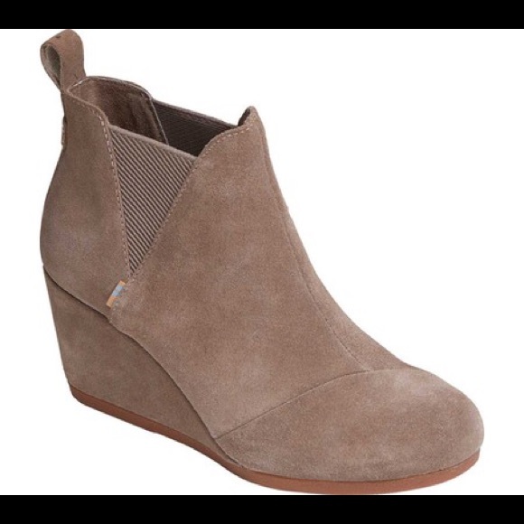 Toms Shoes - Toms Kelsey Wedge Booties in Taupe Gray Suede